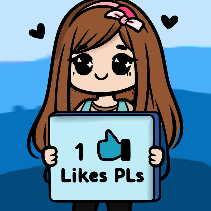 girl holding a sign saying 10 likes pls
