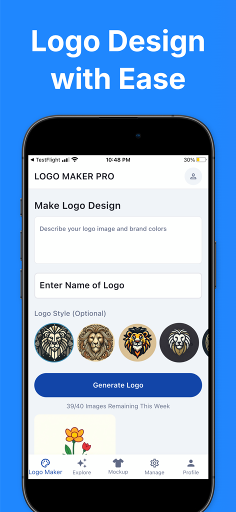 Logo Maker 3D - Logo Maker 3D mobile app screen for generating AI logo designs
