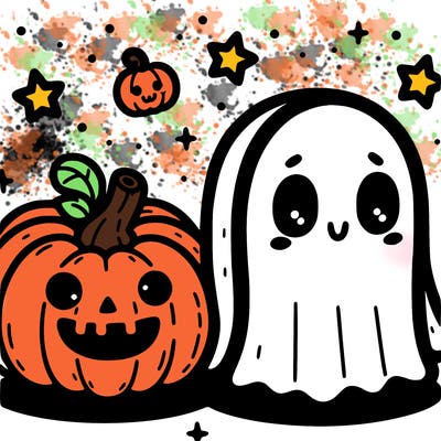 cute pumpkin and ghost