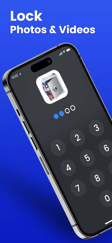 Secret Photo Vault - Hide App - Um smartphone exibindo uma tela de bloqueio de senha para o aplicativo Cofre Secreto de Fotos para proteger fotos e vídeos