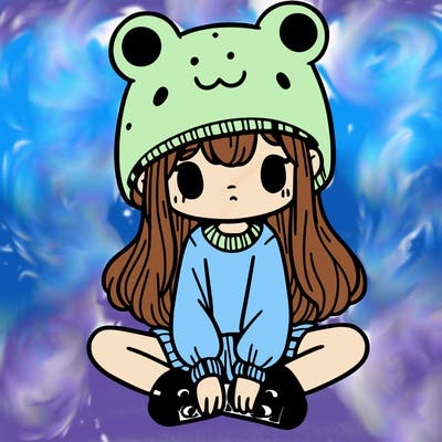 a girl wearing a frog hat and some frog socks