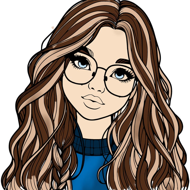 girl with long hair and freckles and glasses realistic