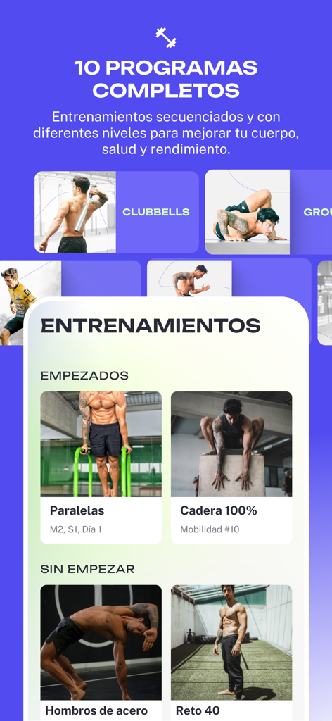Dashboard of the Silverback Training app displaying a list of different fitness and mobility programs