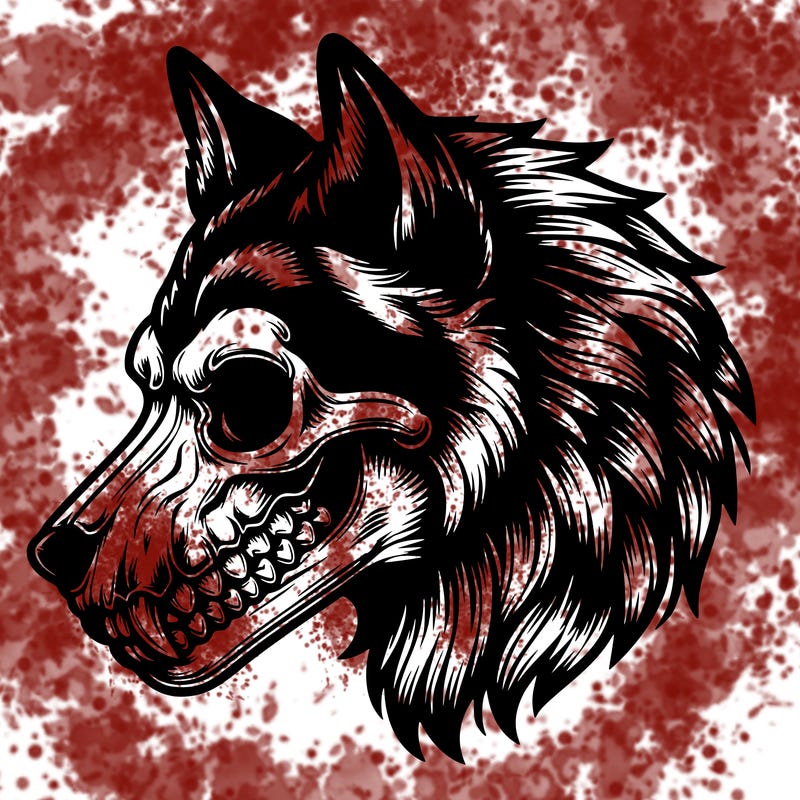 realistic wolf with skull face