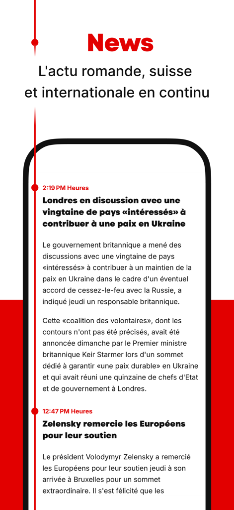 Blick app interface displaying a continuous feed of Swiss and international news headlines.