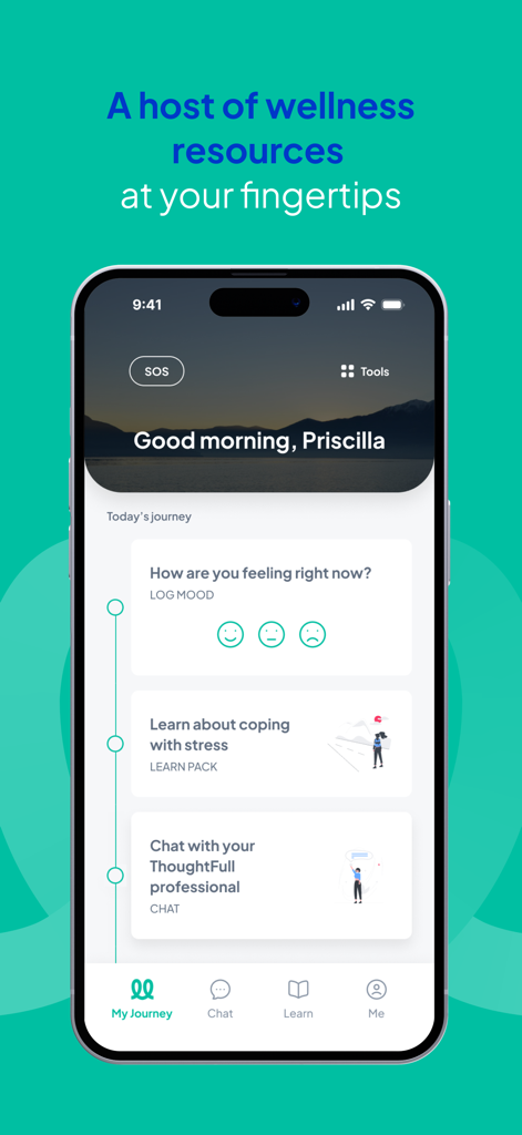 ThoughtFull: Mental Health App - ThoughtFull app dashboard showing mood tracking and mental health resources.