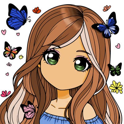 realistic girl with butterflies around her