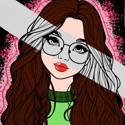 girl with long hair and freckles and glasses realistic