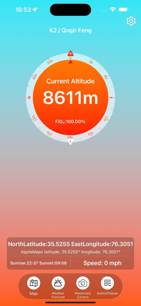 Altimeter Pro - Altitude & Map - Altimeter Pro app interface displaying 8611 meters altitude at K2 with GPS coordinates and environmental data