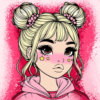 realistic girl with space buns
