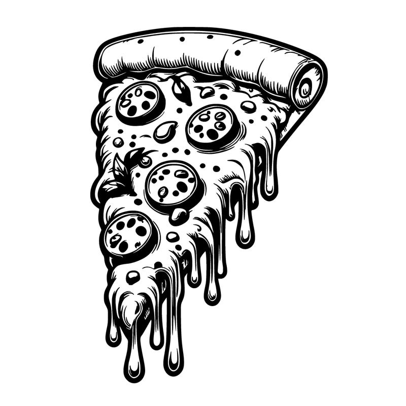 realistic piece of pizza with gooey cheese dripping from it