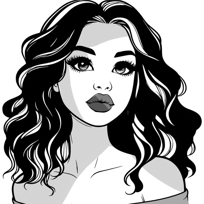 realistic girl with wavy hair and lips