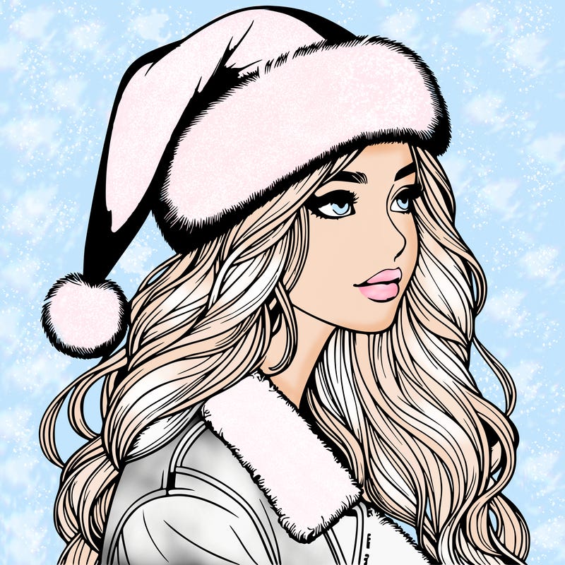 realistic girl in santa hat
