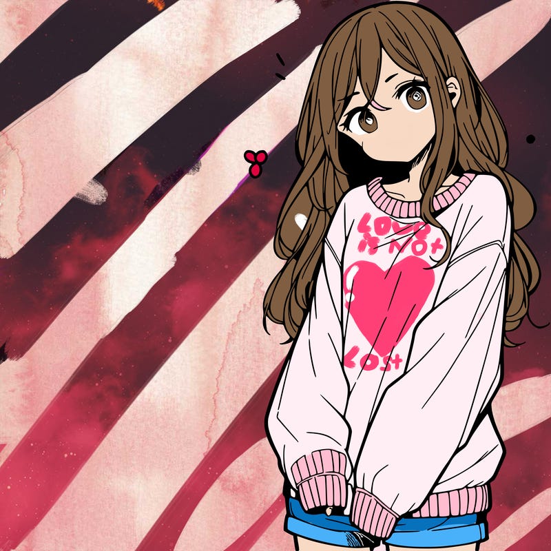 manga teen girl  in a sweater and baggy pants
