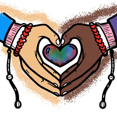 heart hands with friendship bracelets