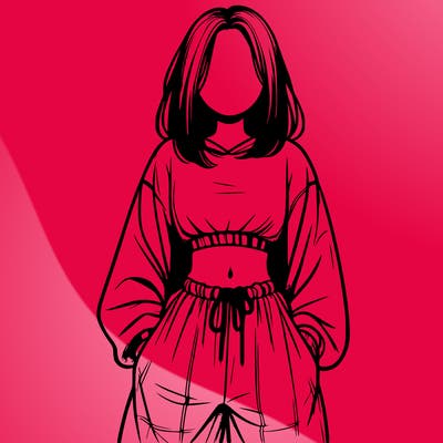 realistic girl faceless with baggy pants and a crop top