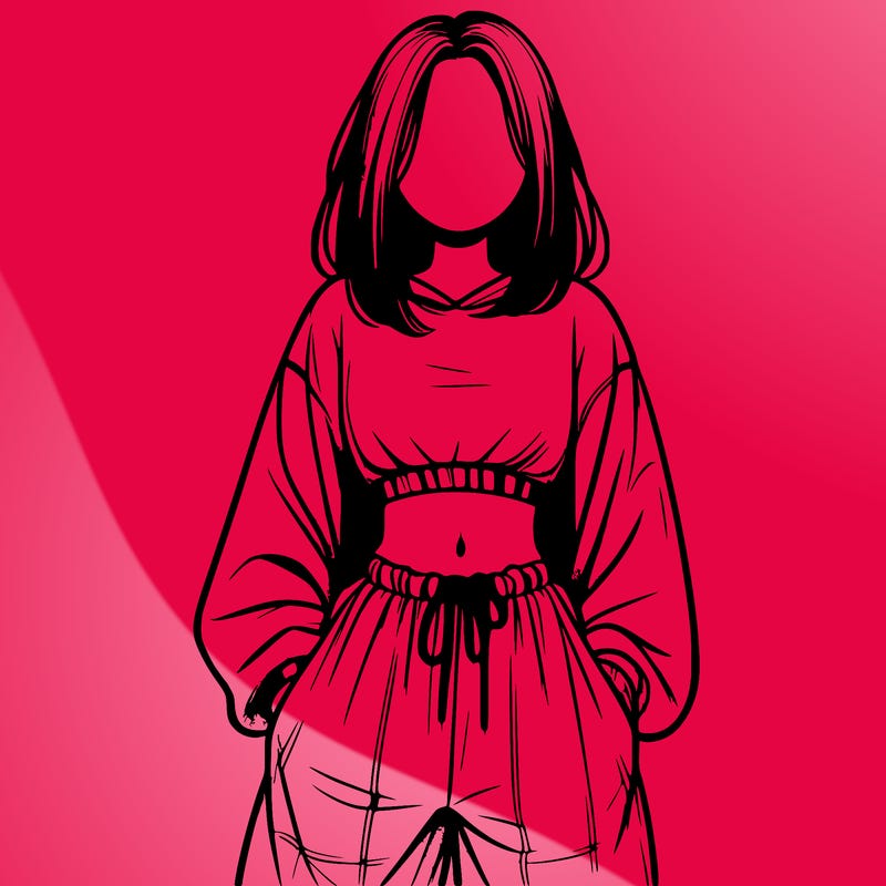 realistic girl faceless with baggy pants and a crop top