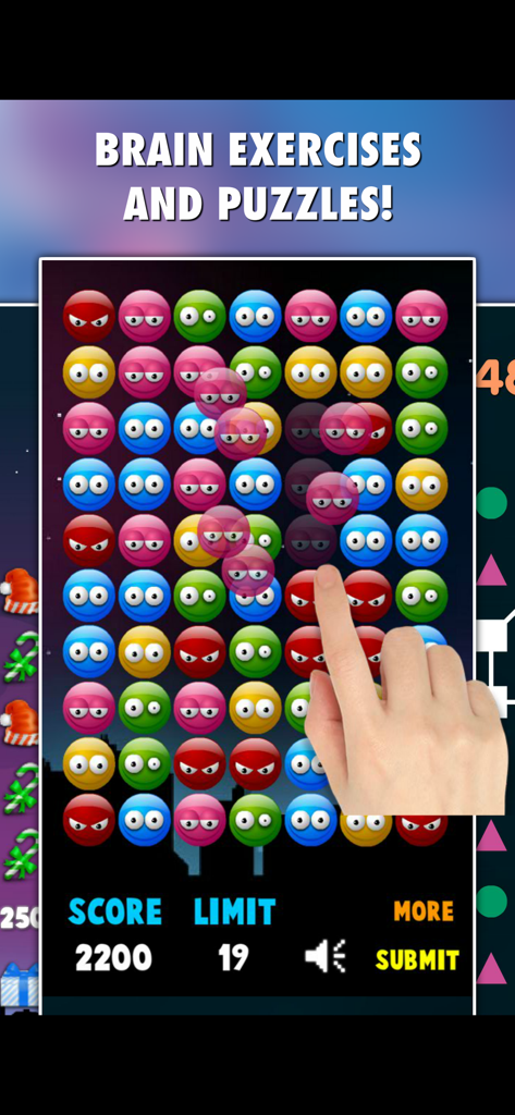 Una mano jugando un colorido juego de rompecabezas de emparejar burbujas dentro de la aplicación Word Games PRO