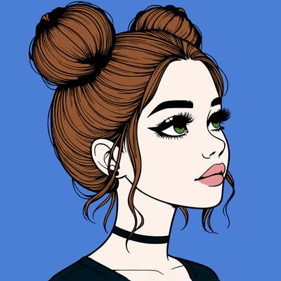 realistic girl with buns on the top of her head