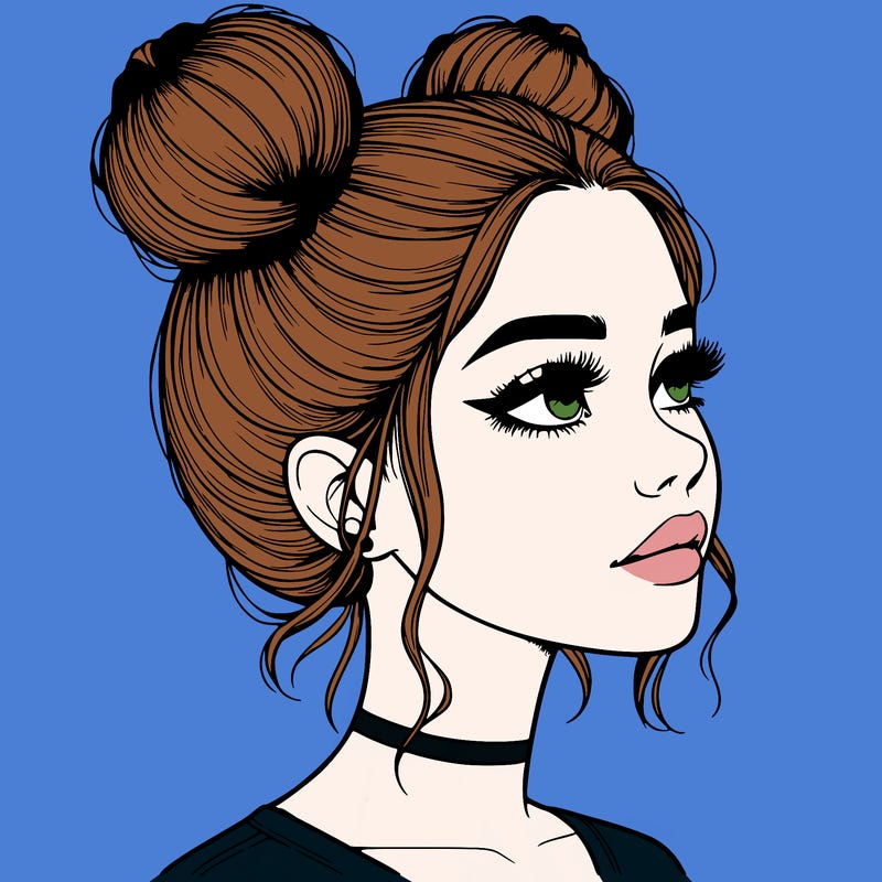 realistic girl with buns on the top of her head