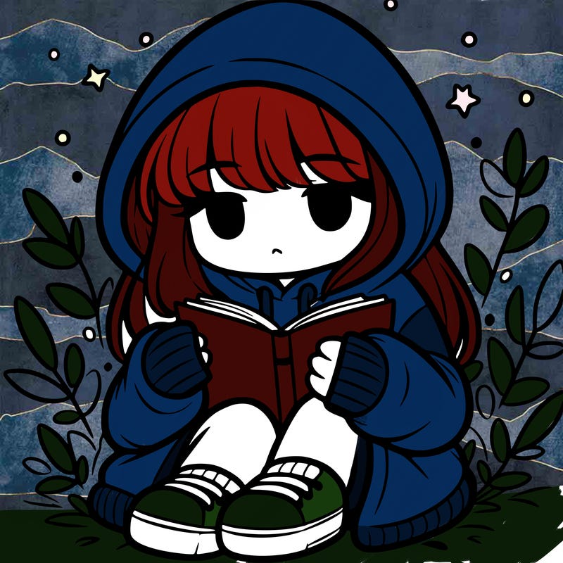 girl in oversized hoodie reading a book