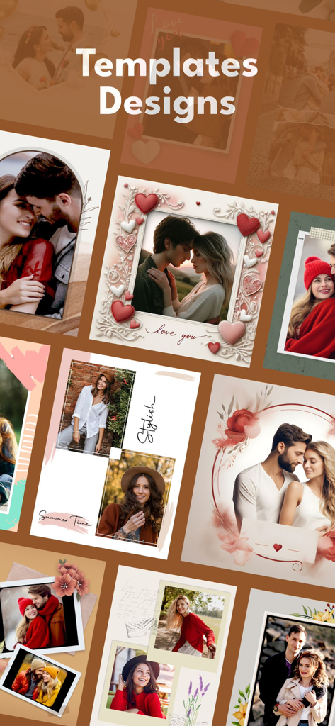 PicMix : Photo Collage Maker - A variety of romantic and creative photo collage templates and scrapbook designs featuring couples and portraits.