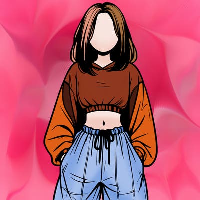 realistic girl faceless with baggy pants and a crop top