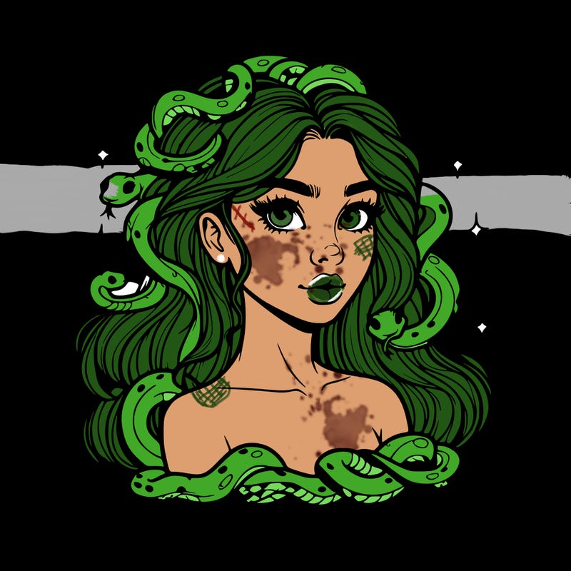 realistic girl with snakes as hair