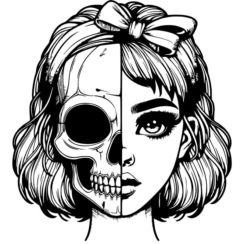 realistic girl with half skull mask