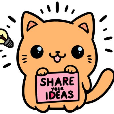 a cute cat saying share your ideas