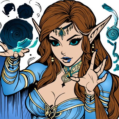 realistic scary beautiful elf sorceress casting spell