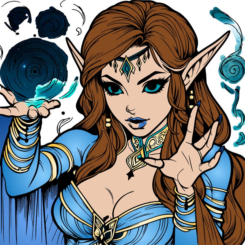 realistic scary beautiful elf sorceress casting spell