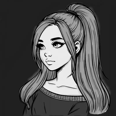 realistic girl with a high ponytail