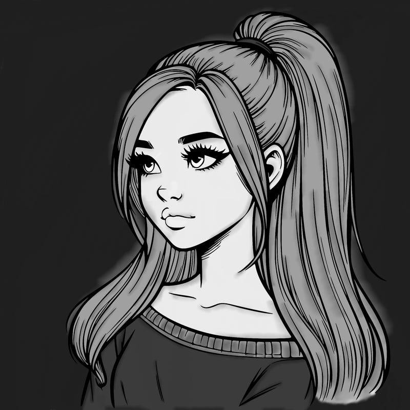 realistic girl with a high ponytail