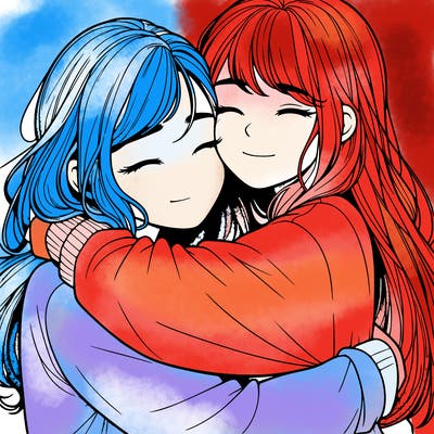 realistic two girls hugging