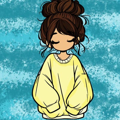 girl with baggy sweatshirt and messy bun