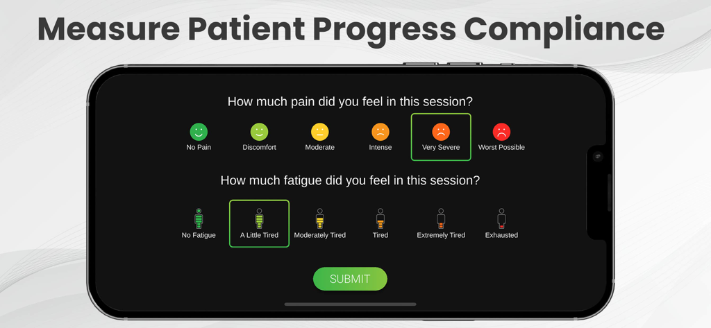 BoBo Pro 2.0 - BoBo Pro 2.0 app interface for measuring patient pain and fatigue levels during physical therapy sessions