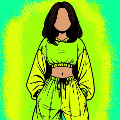 realistic girl faceless with baggy pants and a crop top