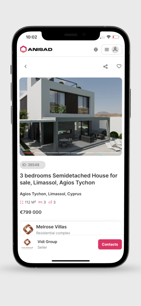 ANISAD - Anúncio imobiliário de uma casa geminada de três quartos em Limassol, Chipre, na aplicação ANISAD