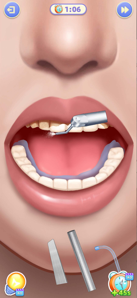 Tidy Beauty - ASMR Master - Close up view of a dental cleaning task within the Tidy Beauty ASMR game