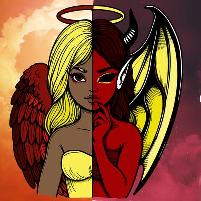 realistic angel half demon