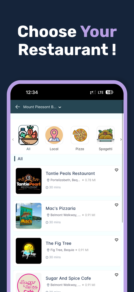 Island Eats - Island Eats app screen displaying a variety of restaurant options in Bequia for easy ordering.