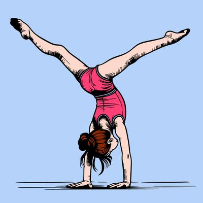 realistic gymnastic hand stand girl in four splits