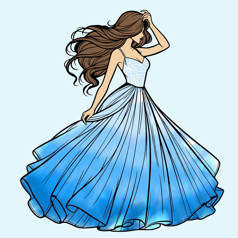 realistic woman with dress flowing in the wind