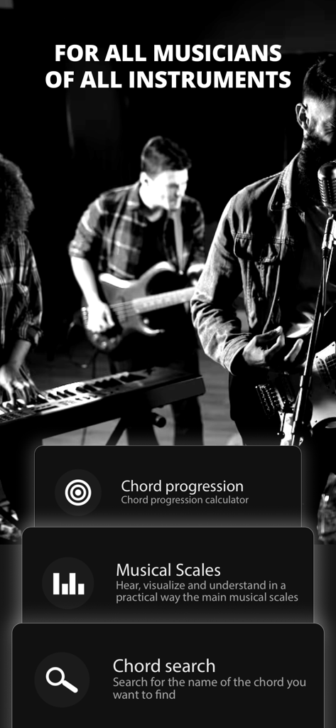 Musical Chord - Musical Chord app interface featuring chord progression scales and chord search tools for all musicians
