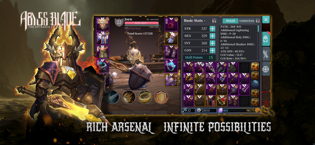 ABYSS BLADE - Character inventory and stat screen in ABYSS BLADE showing equipment and customization options