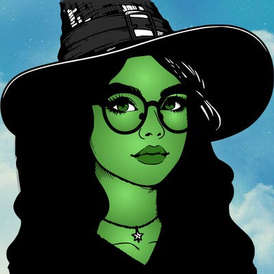 a witch with glasses realistic
