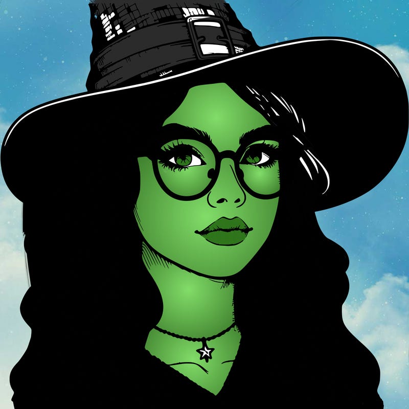 a witch with glasses realistic