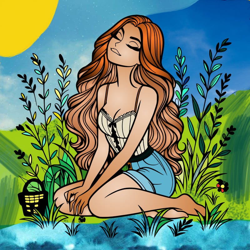 beautiful woman sitting on the grass
