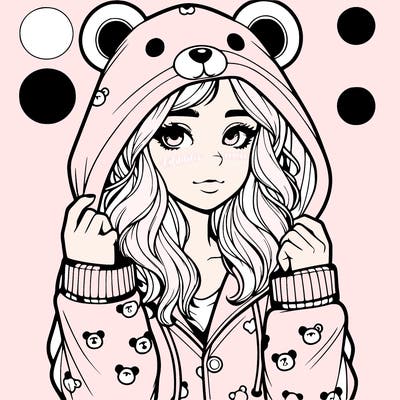 realistic girl in a animal pjs hoodie